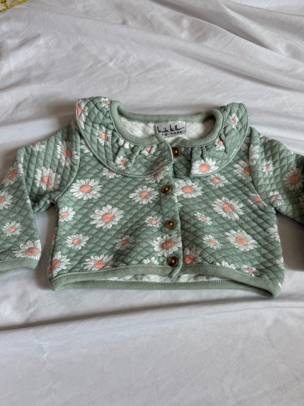 Nicole Miller Mint Green Quilted Daisy Button-Up Hoodie